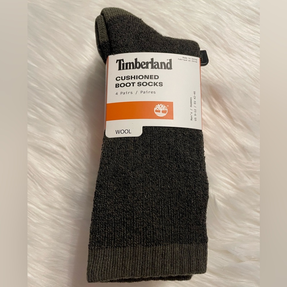 Timberland, 4-Pair, Boot Socks, Wool Blend, Crew, Size 9-12, NWT